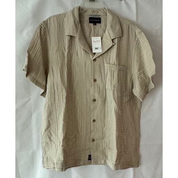 Lucky Brand Men’s Crinkle Cotton Gauze Shirt NWT Size L Beige Camp Button Up0 - Picture 10 of 15